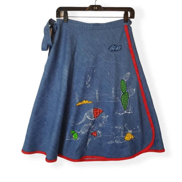 Vintage Denim Embroidered Wrap Skirt - Picture 3 of 10